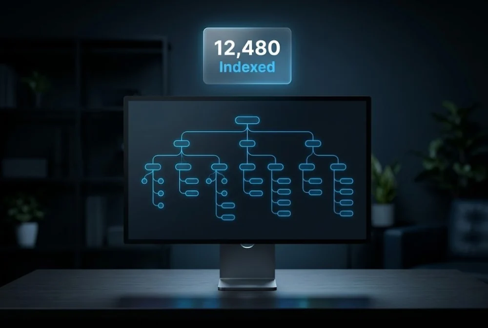 A website sitemap tree diagram with 12,480 pages indexed