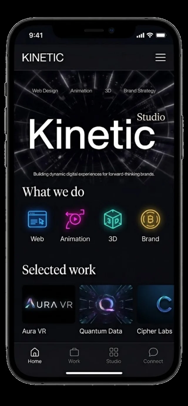Kinetic Studio mobile homepage