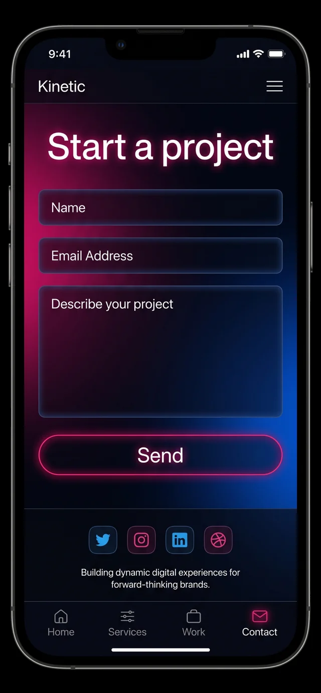 Kinetic start a project contact form on mobile