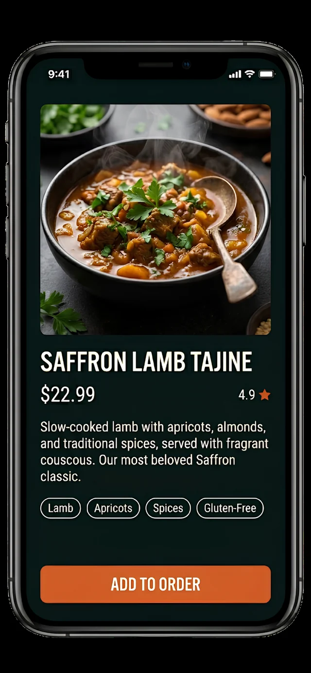 Saffron Lamb Tajine dish detail page