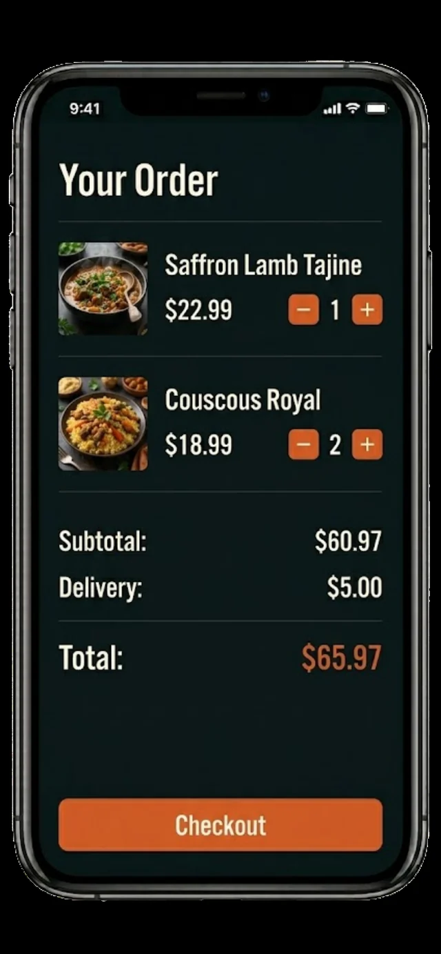 Saffron order summary and checkout screen